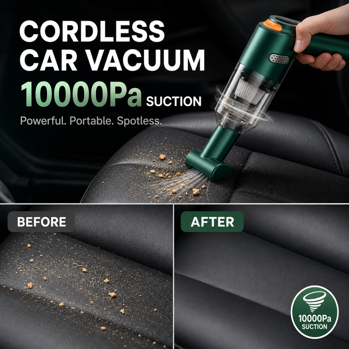 ⏰50% OFF – LAST CHANCE⏰ Cordless Car Vacuum – 10000Pa Suction, 4000mAh – 30-Min Runtime, Washable HEPA – Includes Nozzles & Cleaning Cloth! 🔥