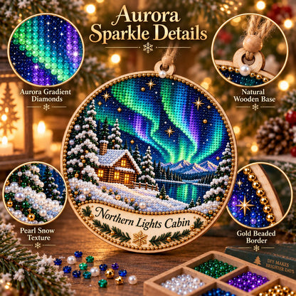 🌌 14-Day Aurora Diamond Painting Advent Calendar – DIY Wooden Christmas Ornament Kit