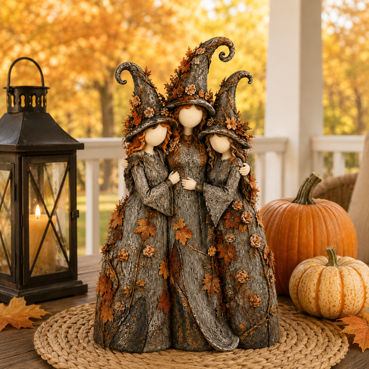 Vintage Autumn Witch Sisters Sculpture