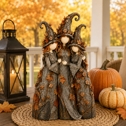 Vintage Autumn Witch Sisters Sculpture