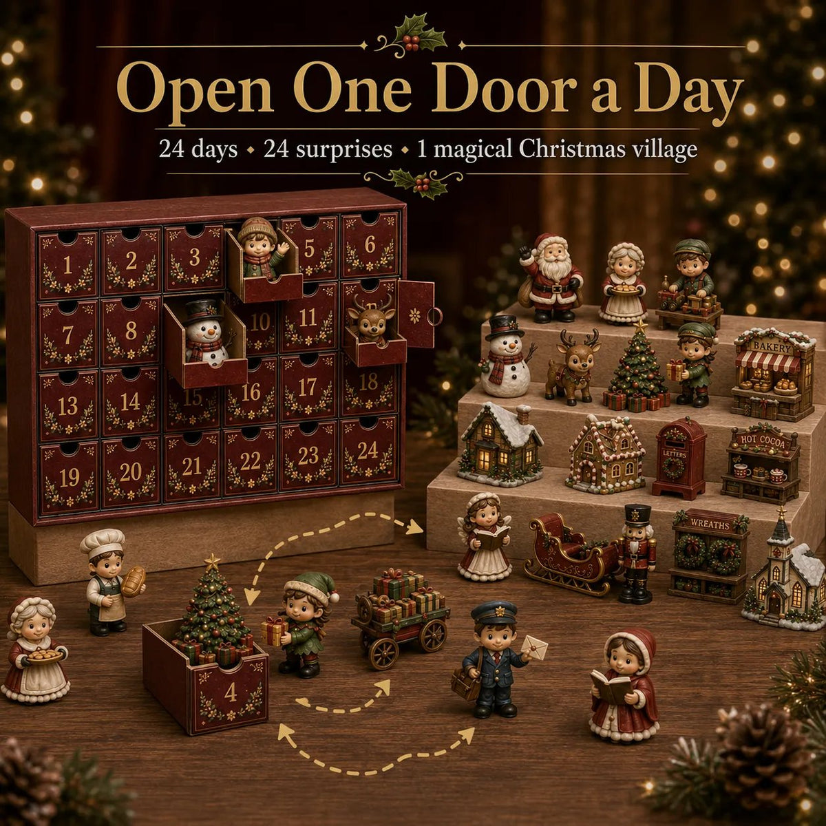 ⏳ Last Day 49% OFF – 🎄24 Days Of Christmas Village Friends Advent Calendar | 24 Unique Miniature Characters, Shops & Holiday Collectibles for a Complete Festive Village ✨