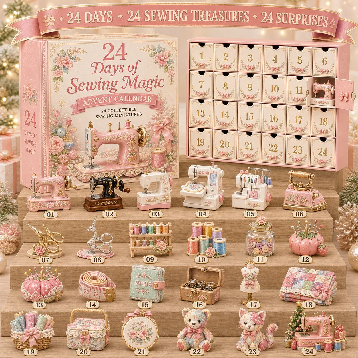 🧵24 Days Of Sewing Magic Advent Calendar | 24 Sewing-Inspired Miniatures for Craft Lovers, Quilters & Handmade Enthusiasts 🎁