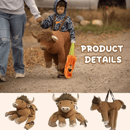 Plush Bull Rider Ride‑On Kids Costume, Adjustable Harness Toddler Halloween Outfit