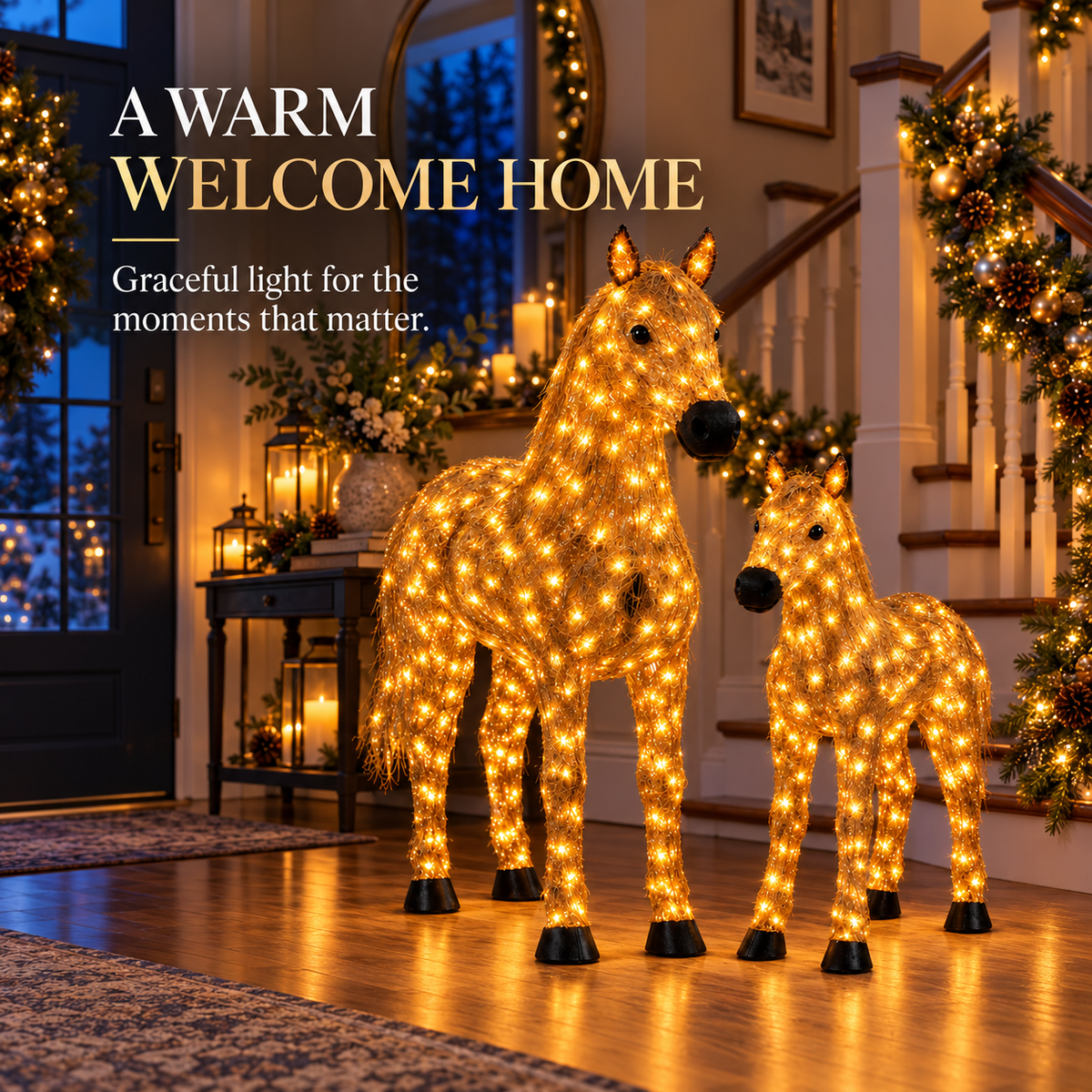 🐴✨ Illuminated Christmas Set With Two Horses
