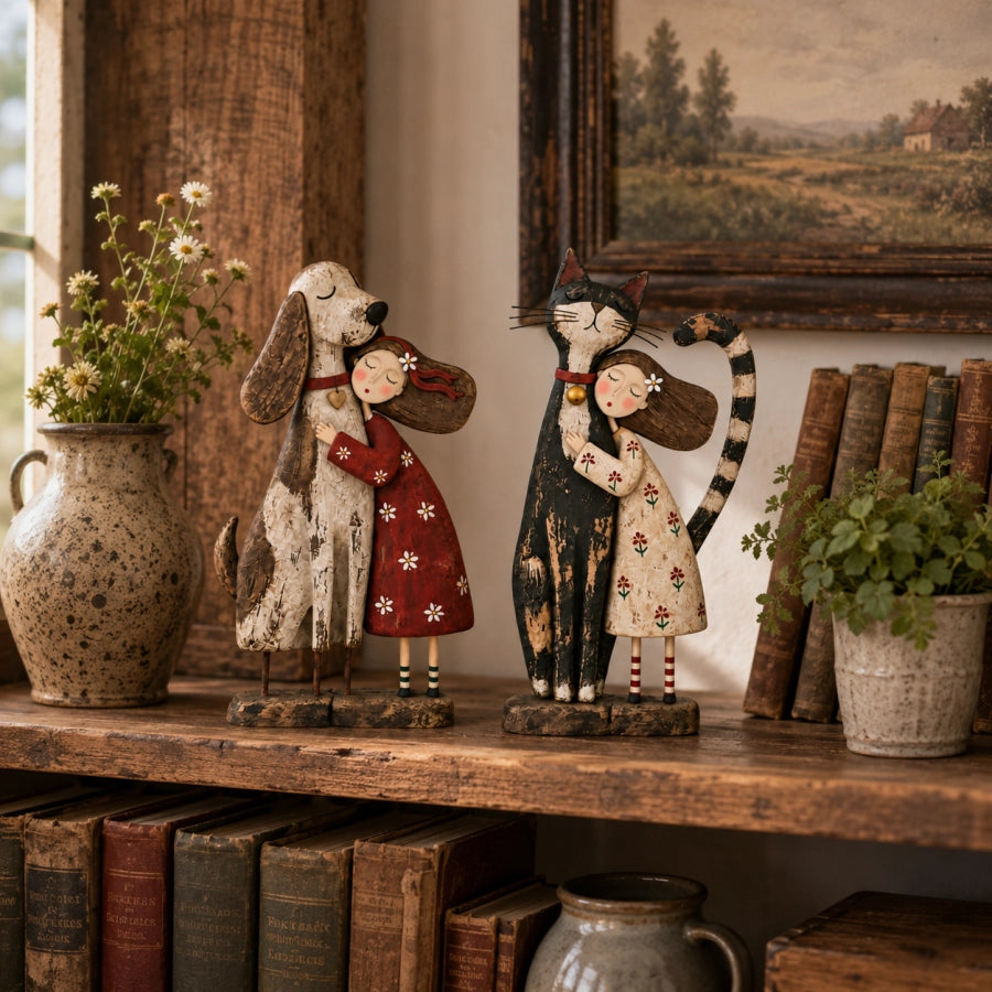 Girl & Her Best Friend Folk Art Figurine