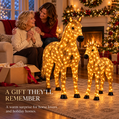 🐴✨ Illuminated Christmas Set With Two Horses