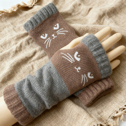 🔥Women's Knitted Fingerless Gloves with Cute Cat Embroidery