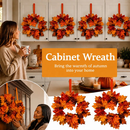 Mini Fall Maple Leaf Cabinet Wreath with Hanging Ribbon
