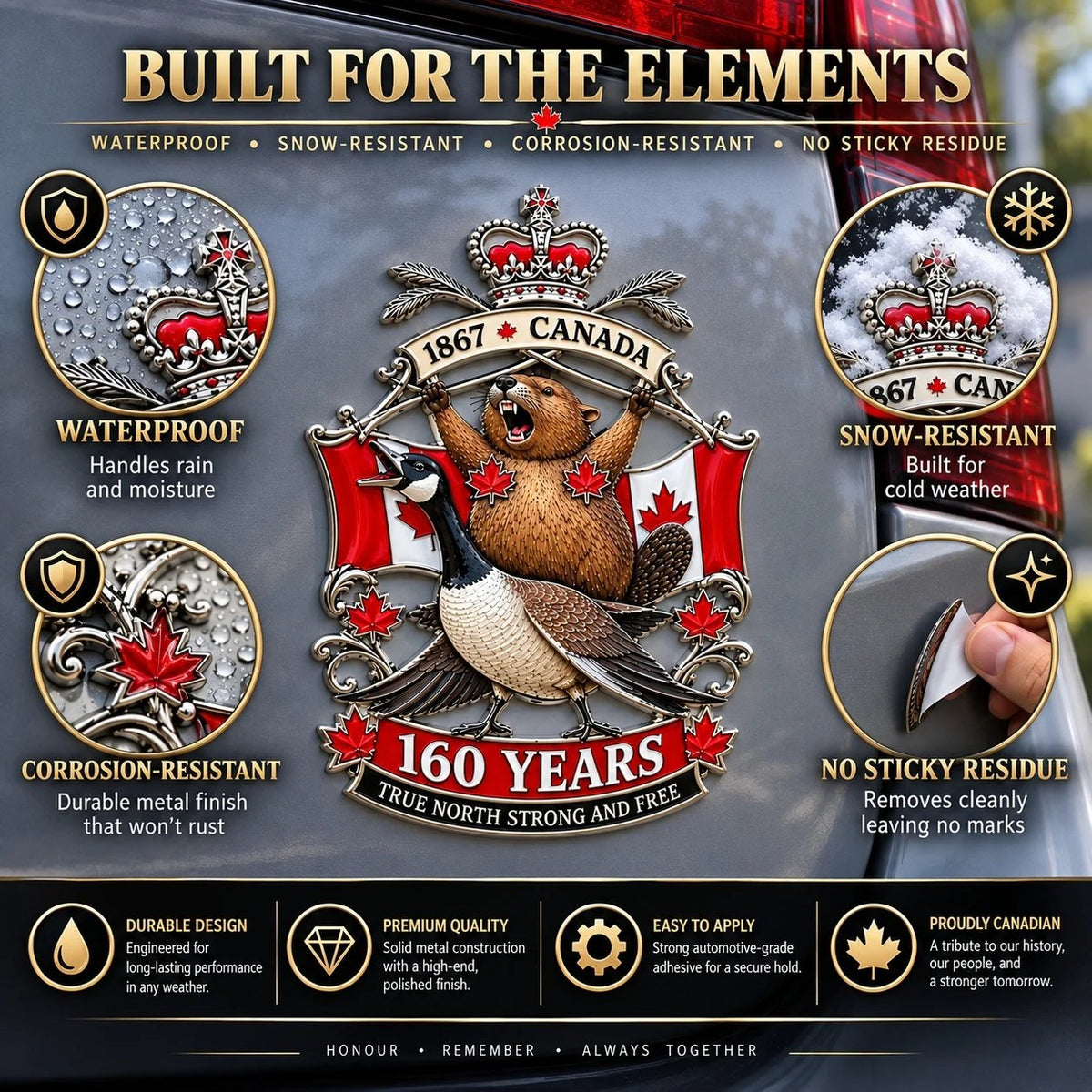 Canada vehicle emblem outdoor durability features