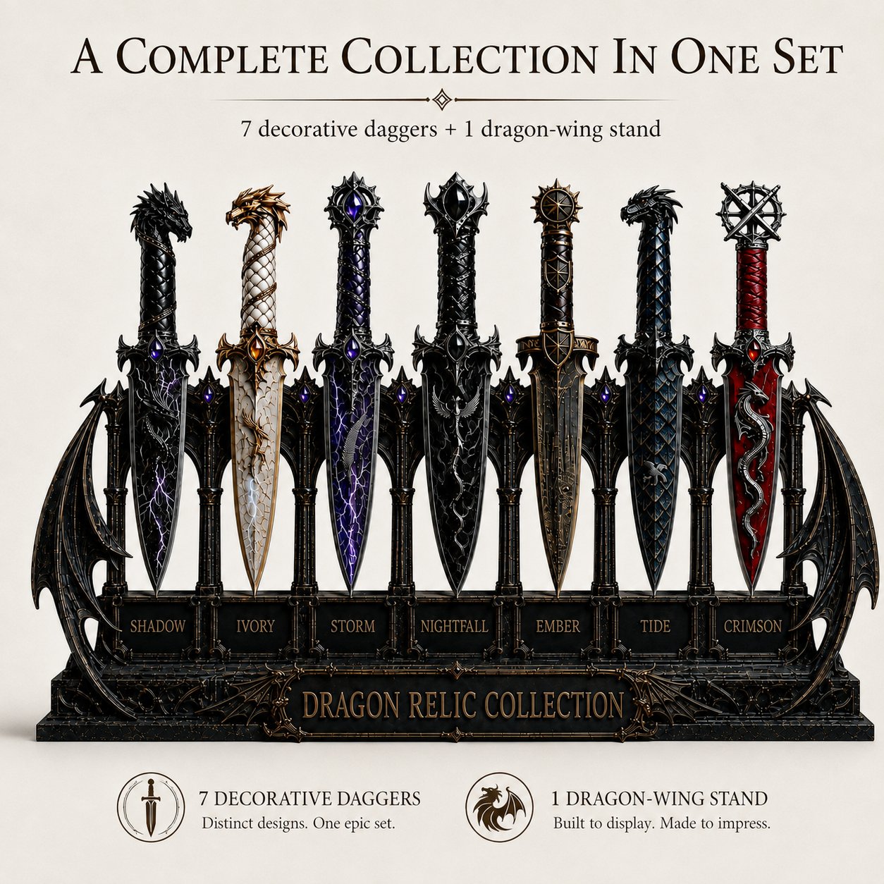 Dragon Relic Collection – 7-Piece Fantasy Dagger Display Set