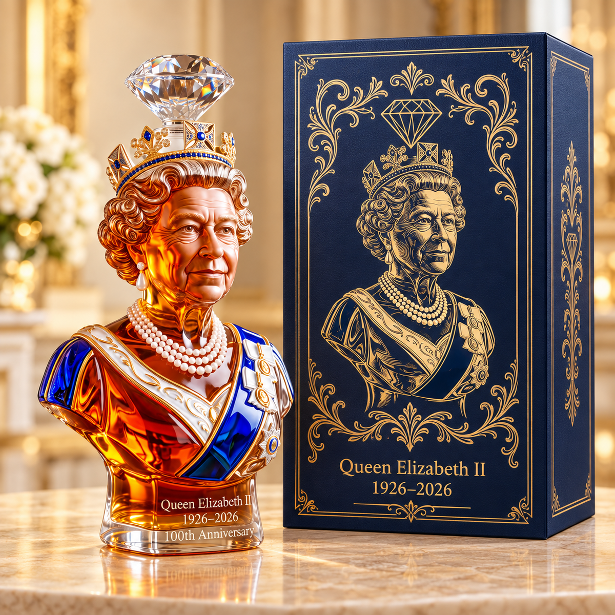👑QUEEN ELIZABETH II 100TH ANNIVERSARY WHISKEY BOTTLE