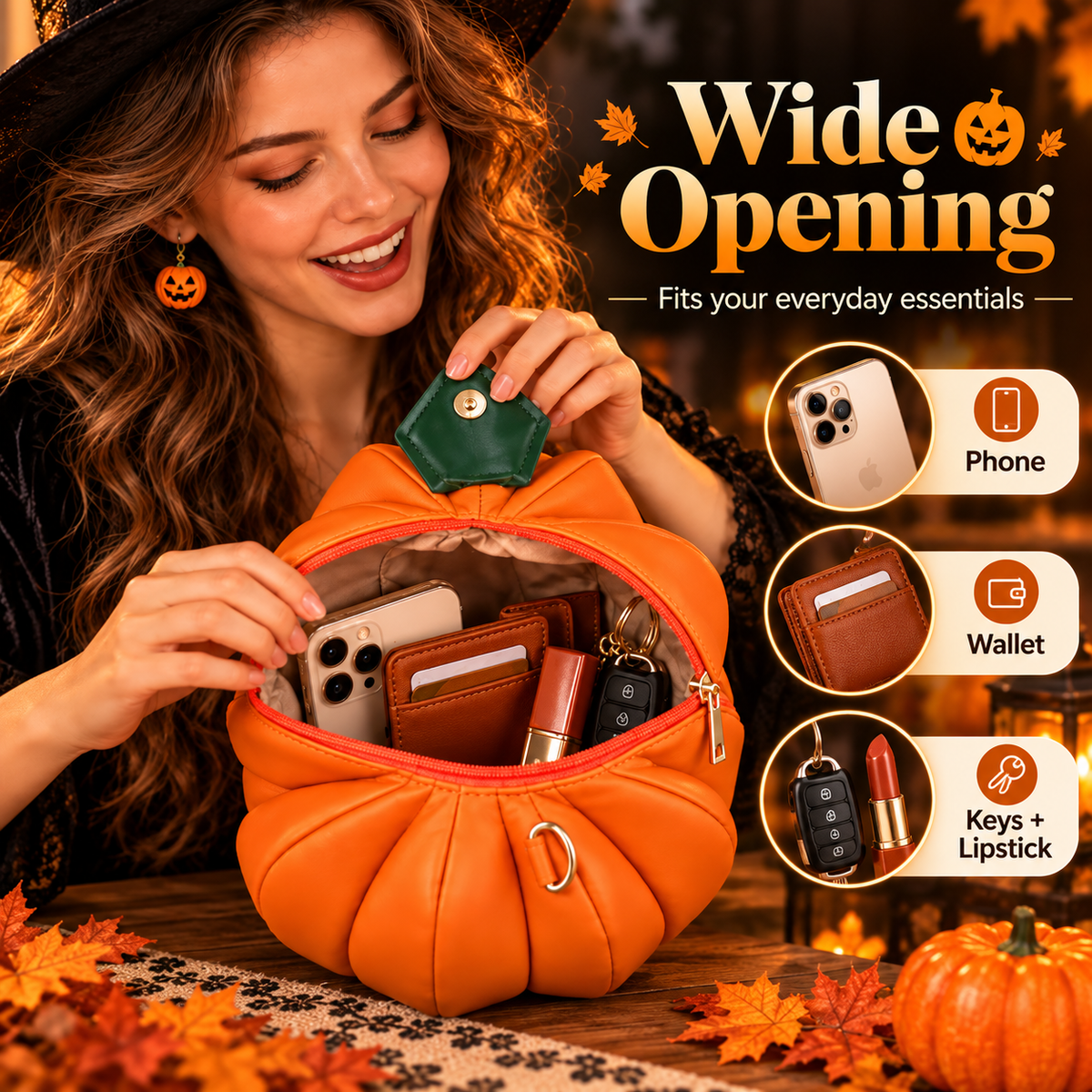 Pumpkin purse roomy interior for phone wallet keys and lipstick