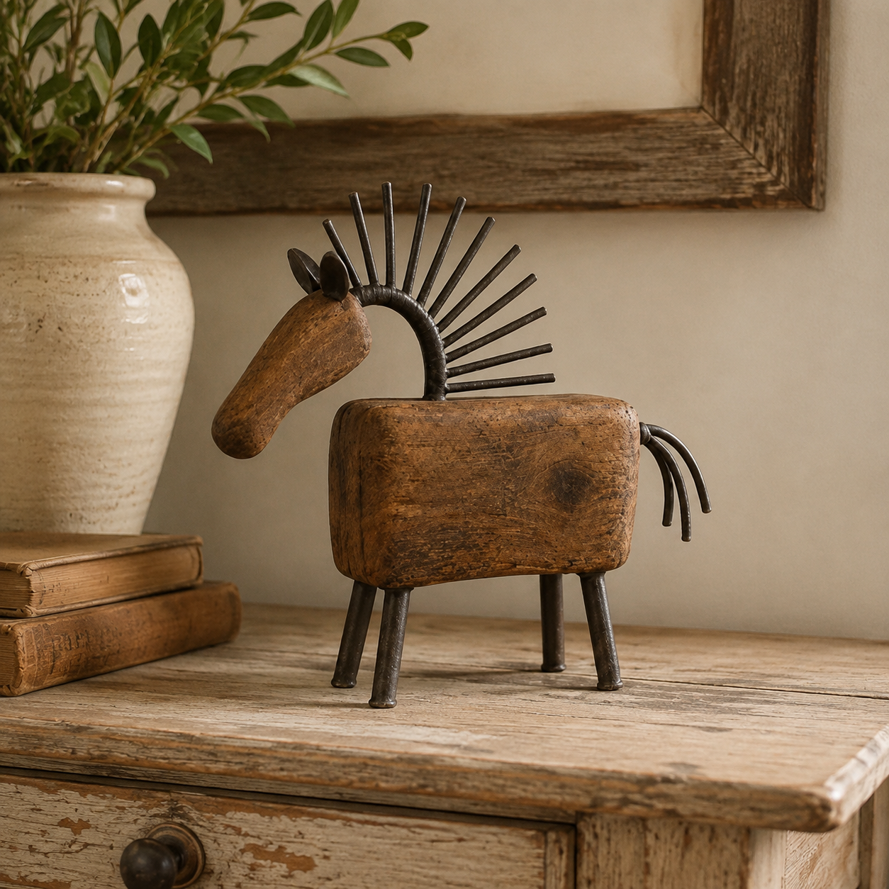 Vintage Primitive Farm Animal Sculptures – Rustic Wood & Metal Collection