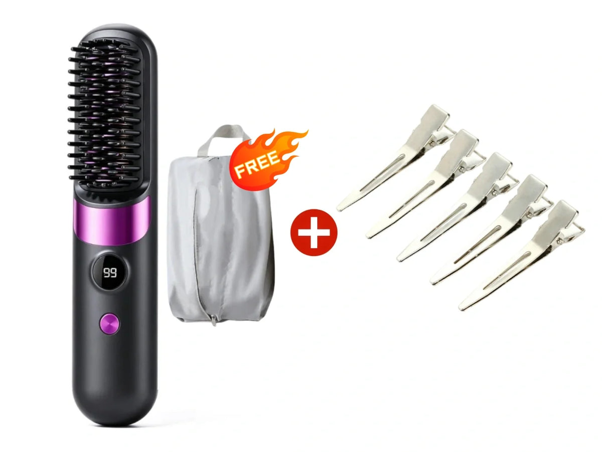 💇‍♀️ 3-in-1 Cordless Hair Straightening Brush – Straighten, Curl & Detangle Anywhere ✨