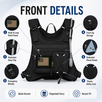 Running Vest,Lightweight Adjustable Chest Pack with Pistol Holster, Pack with 1.5L Water Bladder, Reflective Running Hydration Vest