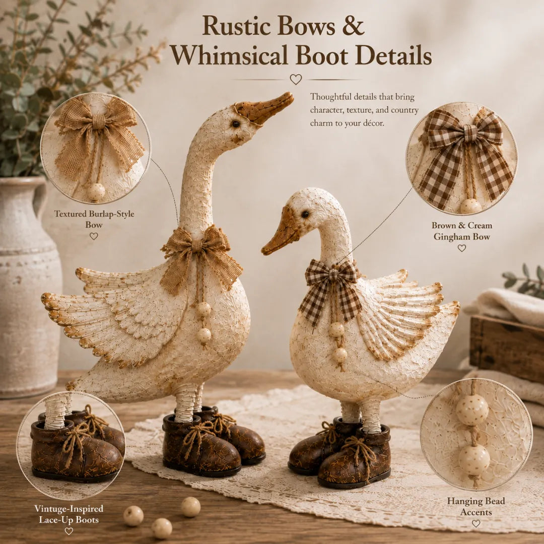 Charming Farmhouse Goose Pair with Vintage Boots