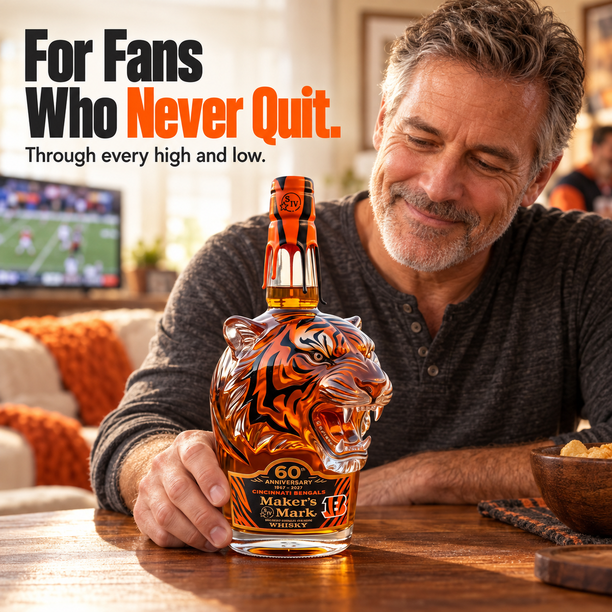 The BENGALS×Maker's Mark 60TH ANNIVERSARY Special Edition Bourbon Bottle