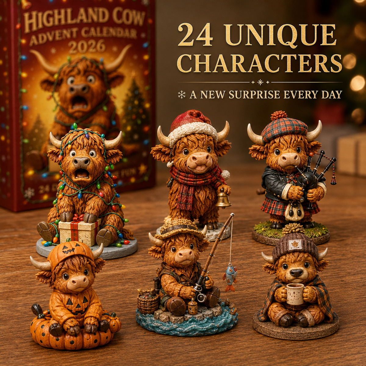 A selection of unique Highland cow collectible characters