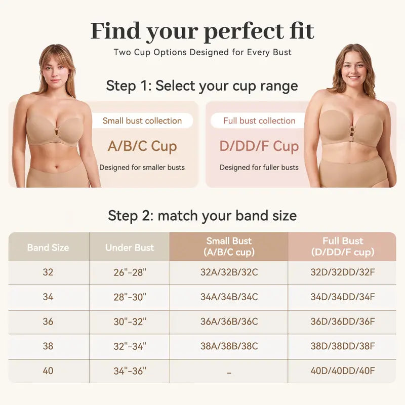 Stay-Up Strapless Front Closure Support Bra – No-Slip Lift & Smooth Side Fit