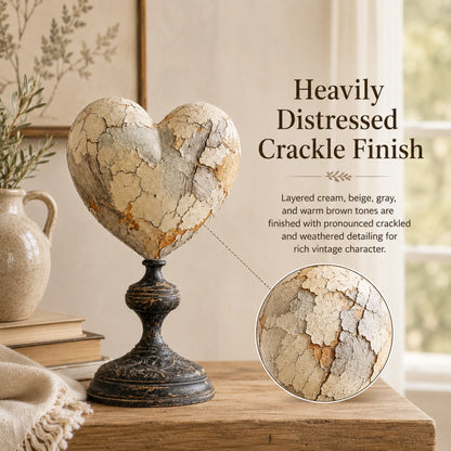 Vintage Distressed Heart Pedestal Sculpture