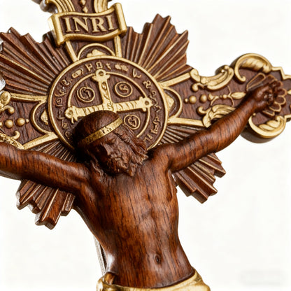 St. Benedict Exorcism Cross wood carved - Bless you and your family - gift presentation