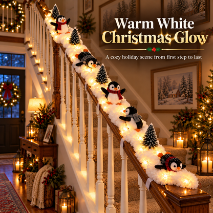 Playful Penguin Snowy Stair Railing Decor