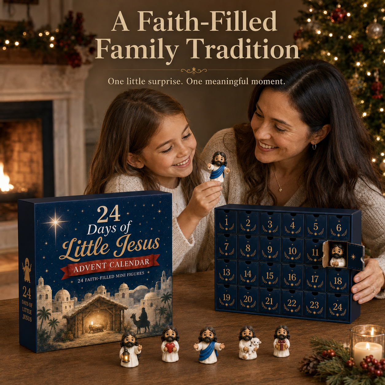 A family sharing the Little Jesus Advent Calendar