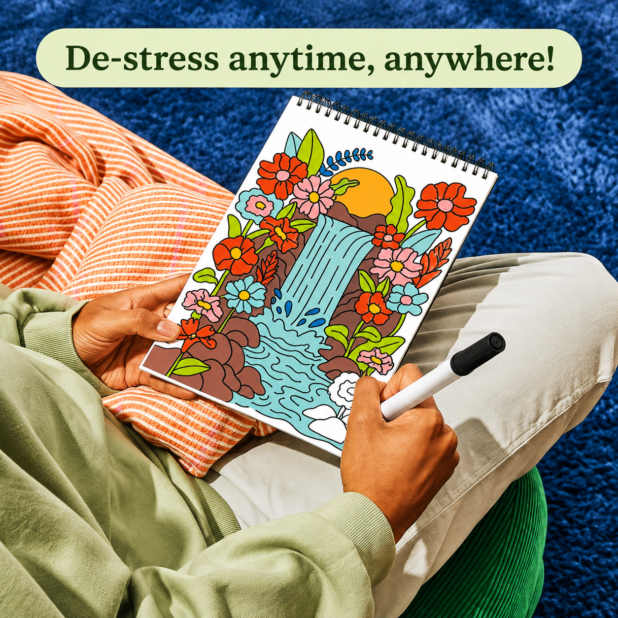 Trace-By-Groove Guided Flow Art Coloring Pad with Double-Sided Markers