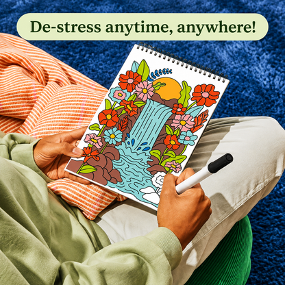 Trace-By-Groove Guided Flow Art Coloring Pad with Double-Sided Markers