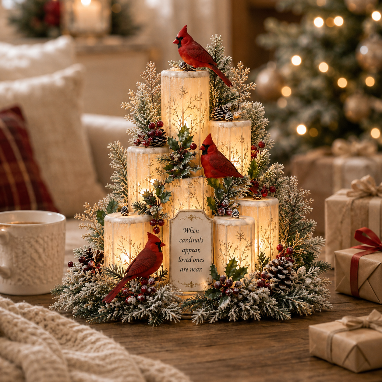 🌹Cardinal Memorial LED Candle Centerpiece