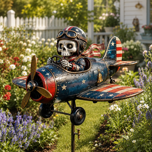 🎃 Skeleton Pilot Airplane Garden Stake