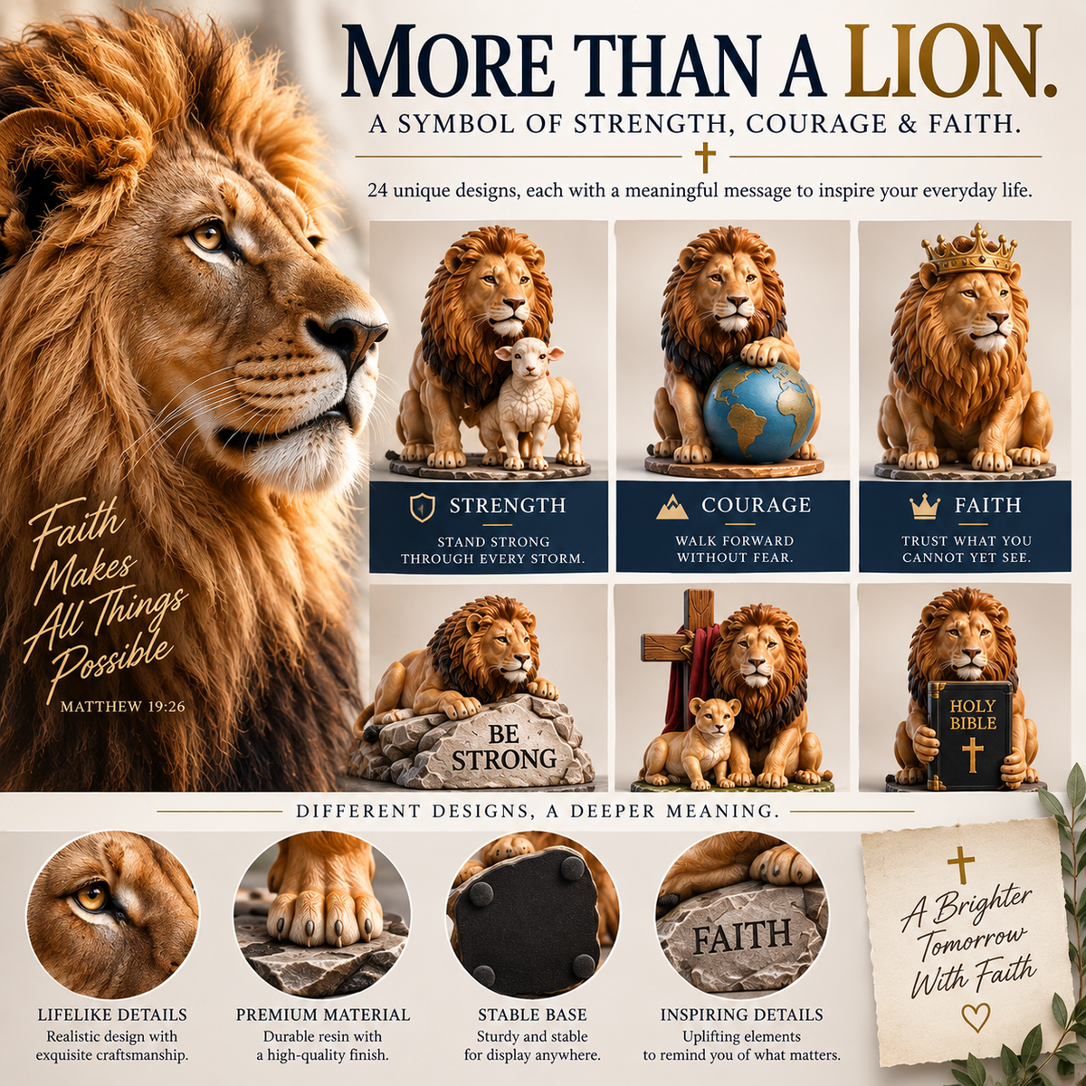 Lion of Faith– 24 Days of Strength, Courage & Blessings, Christian Lion Collection & Meaningful Faith Gift