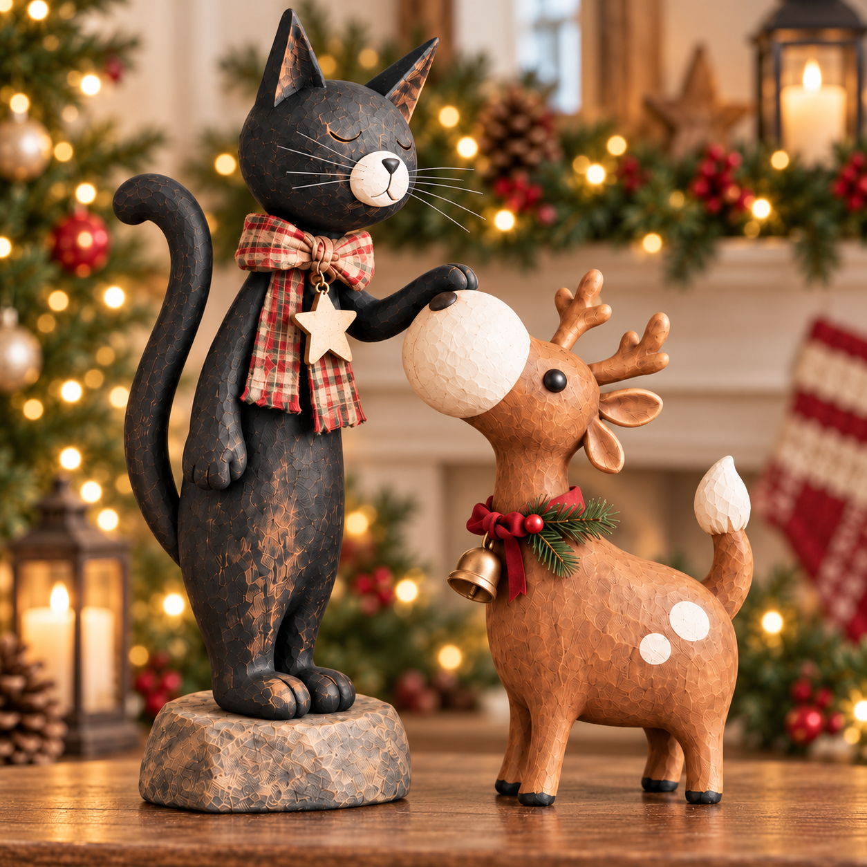 🐱Whimsical Christmas Cat & Reindeer Figurine Set