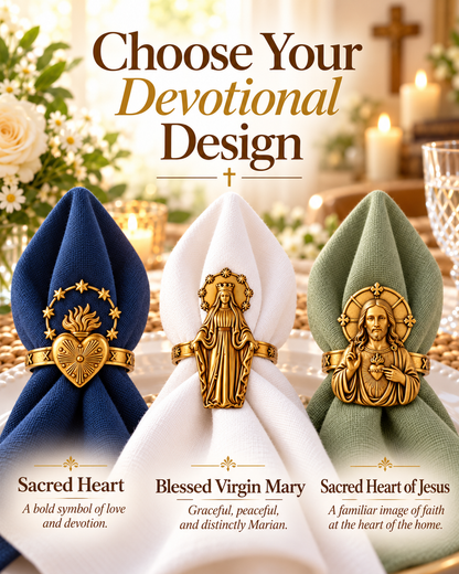 Catholic Devotional Napkin Rings – Sacred Heart, Virgin Mary & Jesus Table Décor