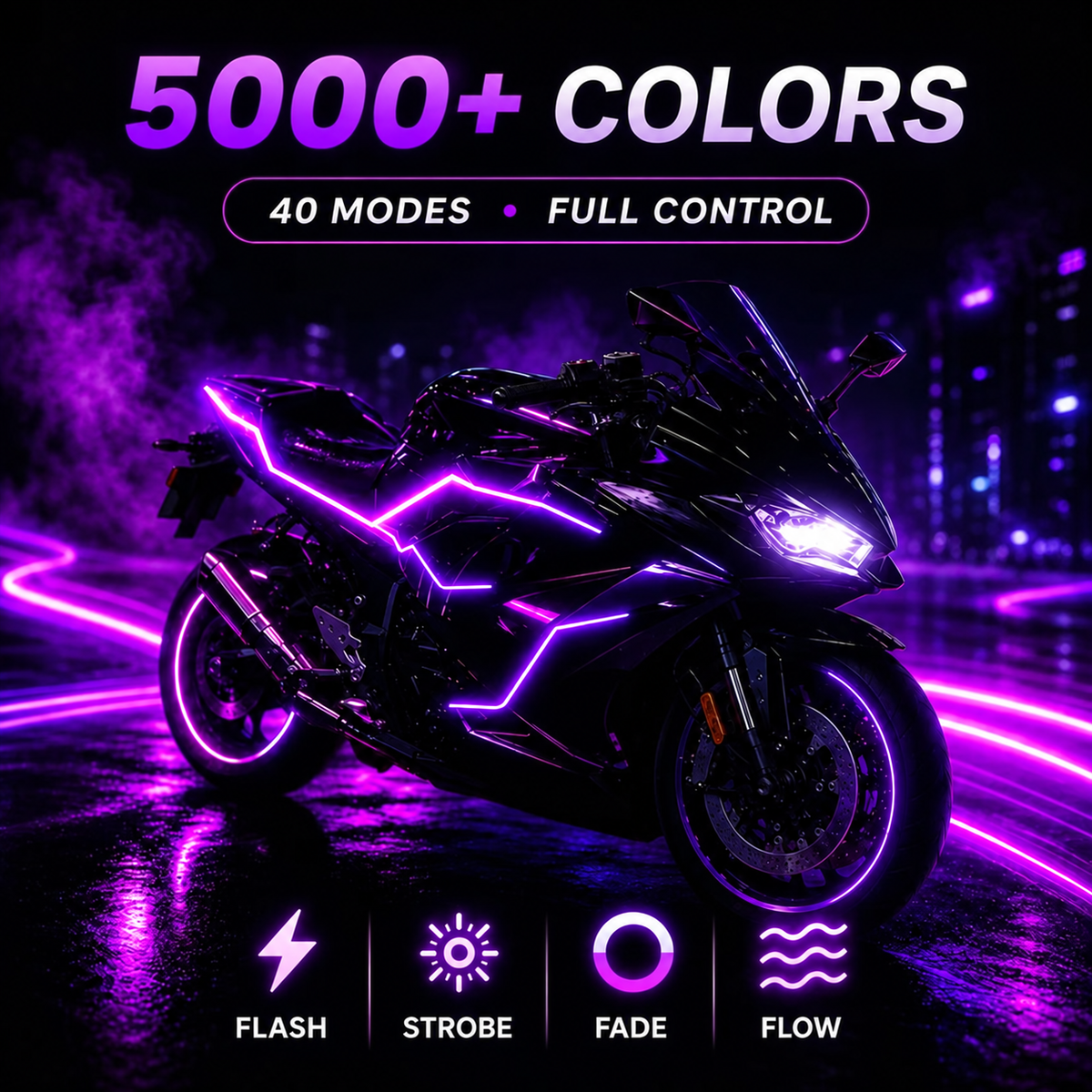Motorcycle RGBIC colors and lighting modes