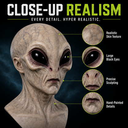 Hyper-Realistic Alien Full Head Mask – Unisex Silicone Halloween Costume Mask