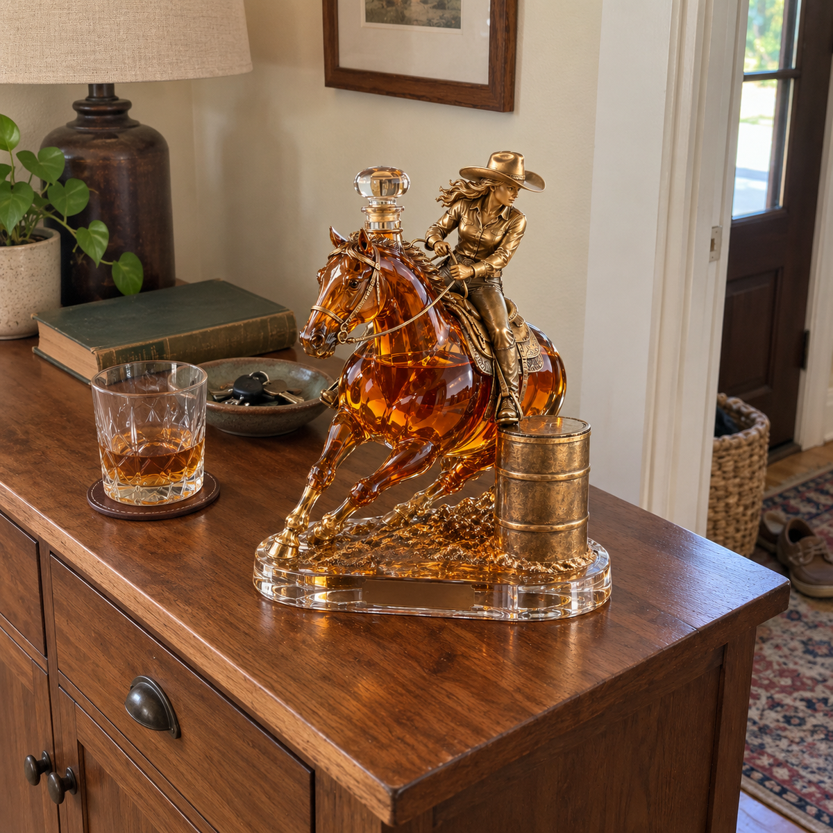Western Spirit Cowgirl Barrel Racing Whiskey Decanter