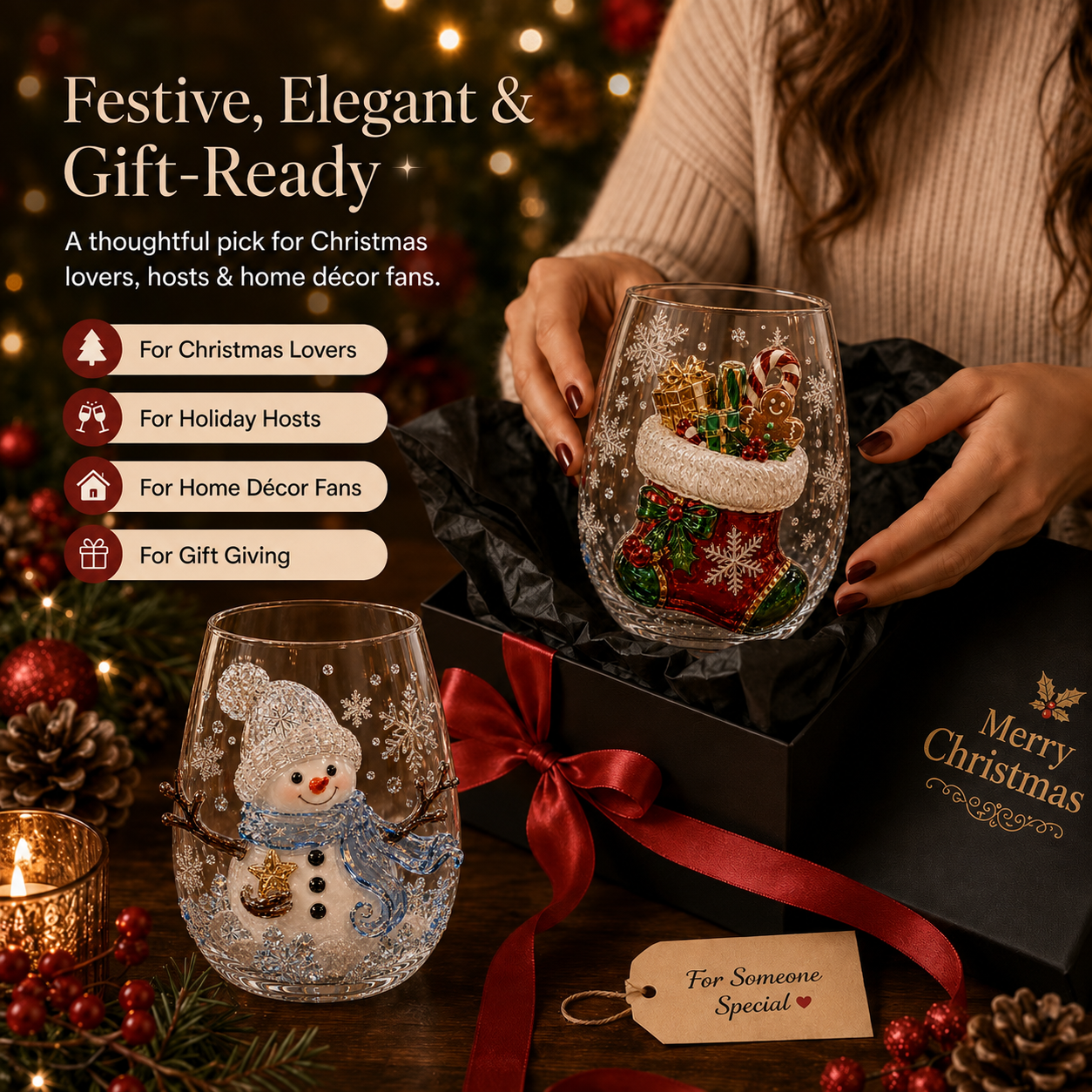 🎄✨ 3D Christmas Glass Art Cup