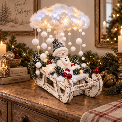 Lighted Snowfall Cloud Snowman Scene