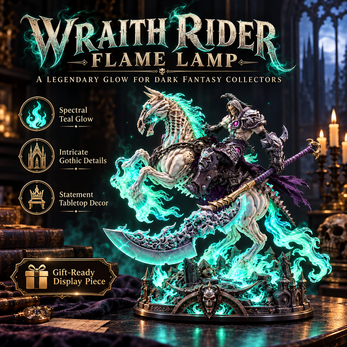 💀🔥 Wraith Rider™ Soulfire Horseman Lamp – Gothic Undead Knight Collector Light