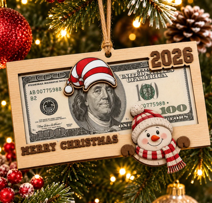 🎄💵 2026 Wooden Christmas Money Holder Ornament – Festive Cash Gift Frame & Tree Keepsake