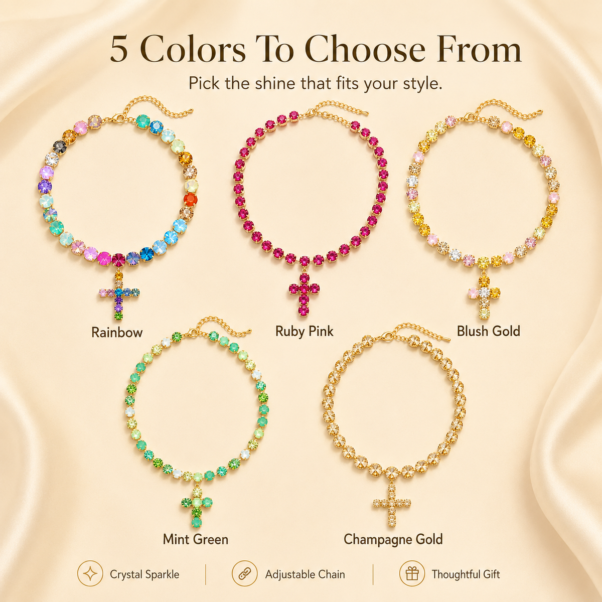 Colorful Crystal Cross Necklace – Sparkling Adjustable Statement Jewelry