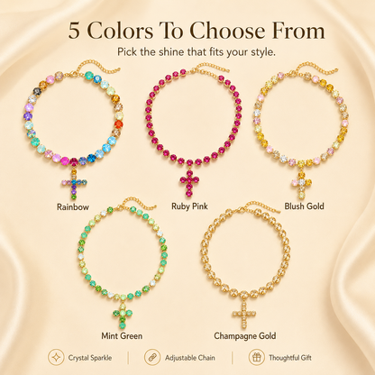 Colorful Crystal Cross Necklace – Sparkling Adjustable Statement Jewelry
