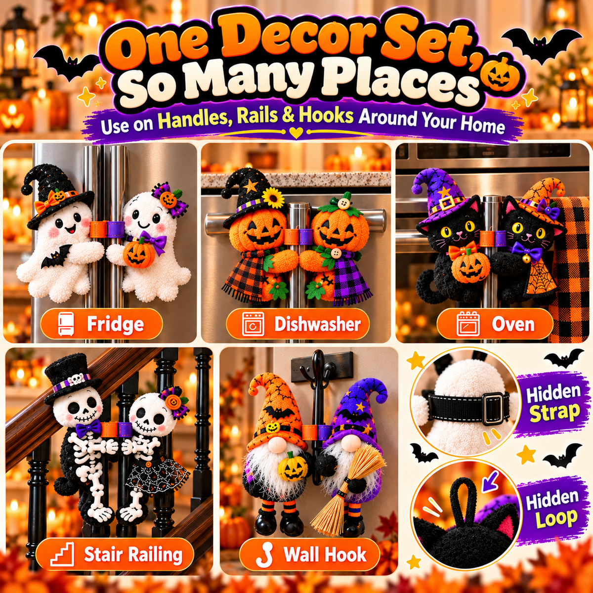 Halloween Handle Huggers displayed around the home