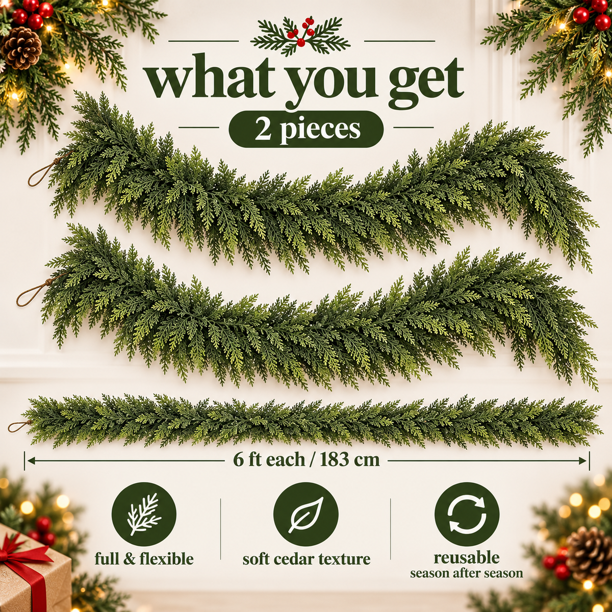 Faux cedar Christmas garland product details