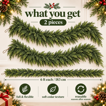 Lush Faux Cedar Christmas Garland – Realistic Evergreen Holiday Decor