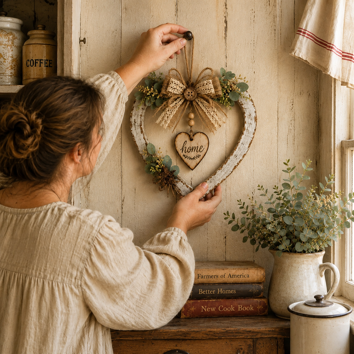 Rustic Farmhouse “Home” Heart Wreath – Ready-to-Hang Country Wall Decor