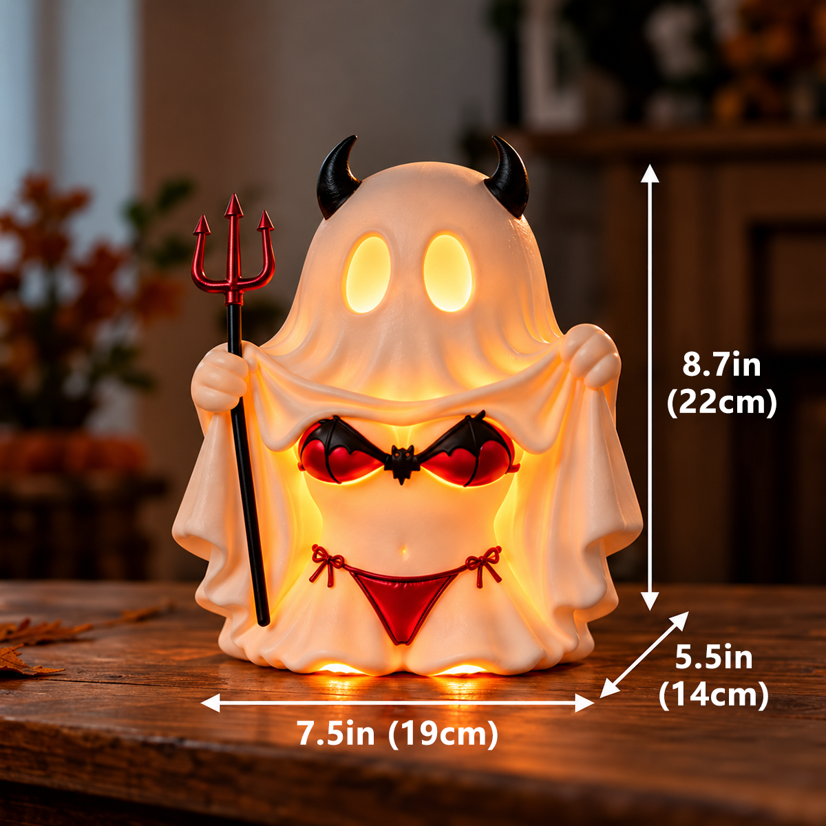 Ghost Halloween decoration size 8.7 by 7.5 by 5.5 inches