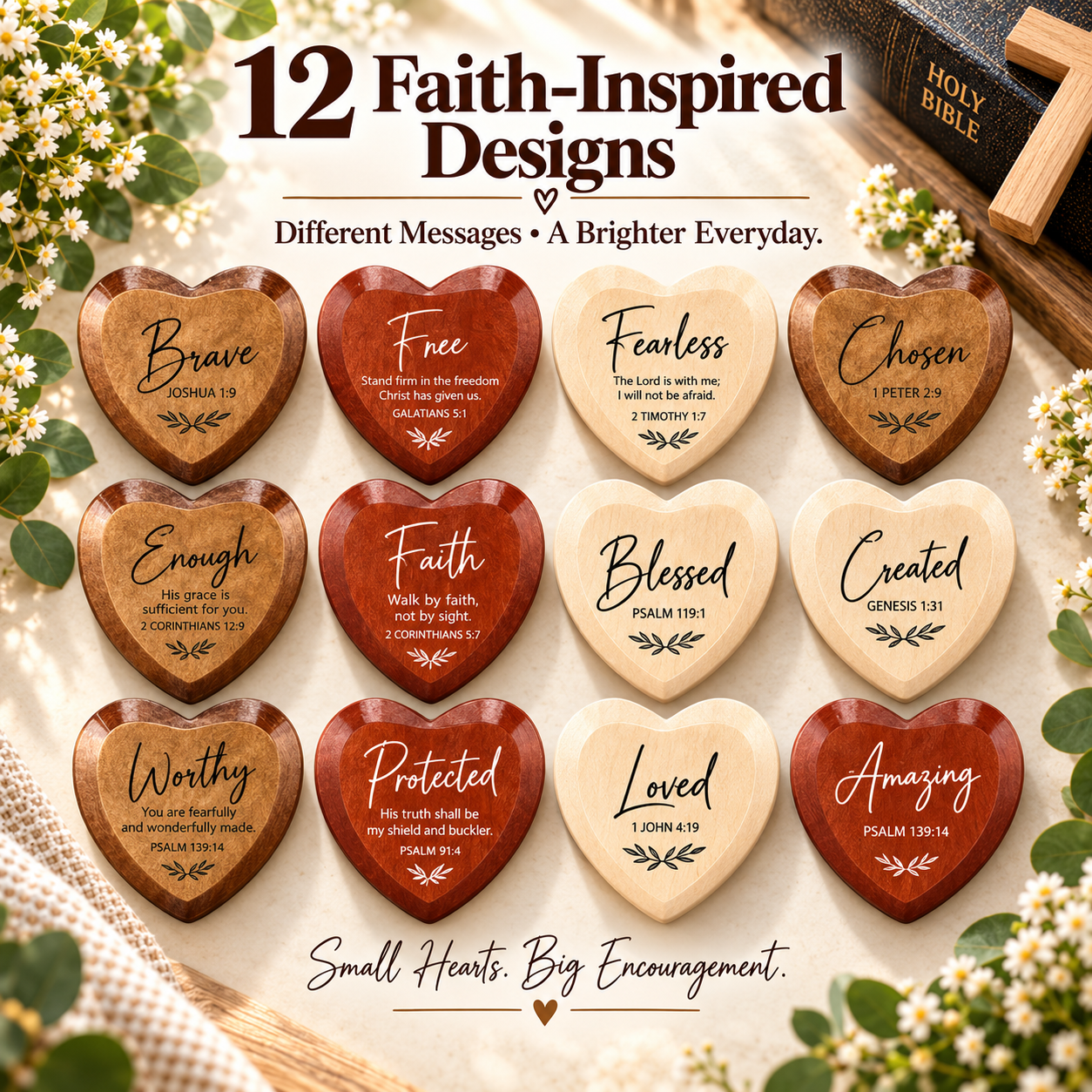 12 Faith Inspired Wooden Heart Designs