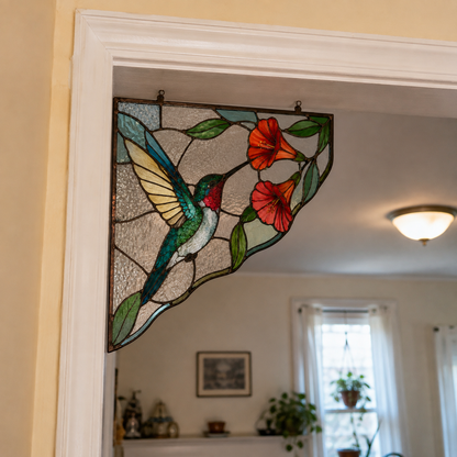 Nature’s Light Stained Glass Doorway Corner Suncatcher – Honeybee, Hummingbird & Cardinal